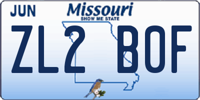 MO license plate ZL2B0F