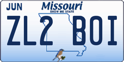 MO license plate ZL2B0I