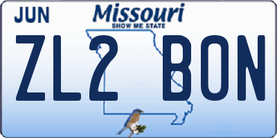 MO license plate ZL2B0N