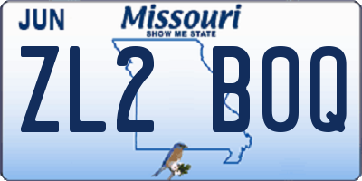MO license plate ZL2B0Q