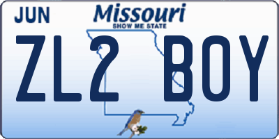 MO license plate ZL2B0Y