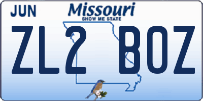 MO license plate ZL2B0Z