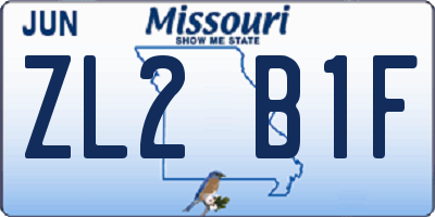 MO license plate ZL2B1F
