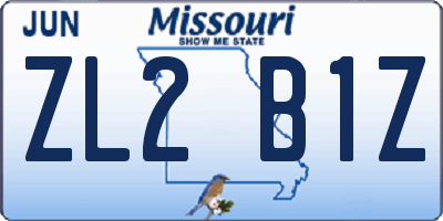 MO license plate ZL2B1Z