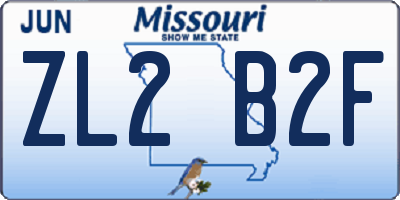 MO license plate ZL2B2F