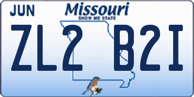 MO license plate ZL2B2I
