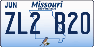 MO license plate ZL2B2O