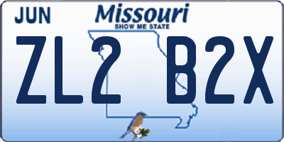 MO license plate ZL2B2X