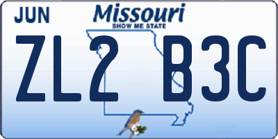 MO license plate ZL2B3C