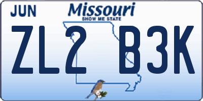 MO license plate ZL2B3K