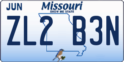 MO license plate ZL2B3N