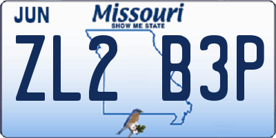 MO license plate ZL2B3P