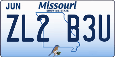 MO license plate ZL2B3U