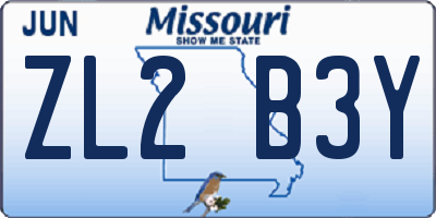 MO license plate ZL2B3Y