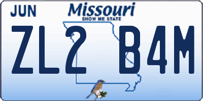MO license plate ZL2B4M