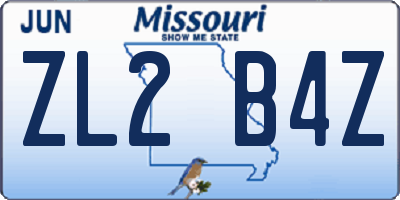MO license plate ZL2B4Z