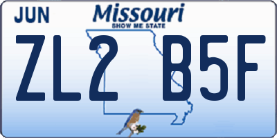 MO license plate ZL2B5F
