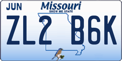 MO license plate ZL2B6K