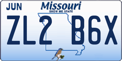 MO license plate ZL2B6X