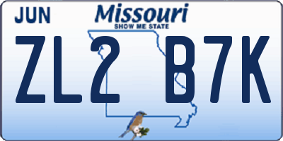 MO license plate ZL2B7K
