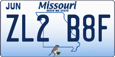 MO license plate ZL2B8F