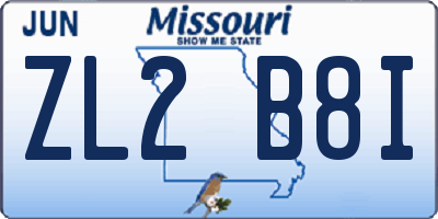 MO license plate ZL2B8I