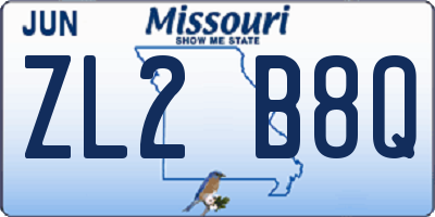 MO license plate ZL2B8Q