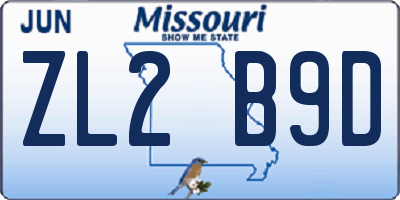 MO license plate ZL2B9D