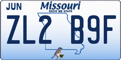 MO license plate ZL2B9F