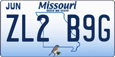 MO license plate ZL2B9G