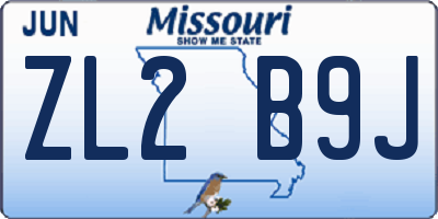 MO license plate ZL2B9J