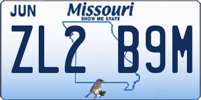 MO license plate ZL2B9M