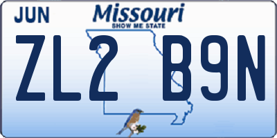 MO license plate ZL2B9N