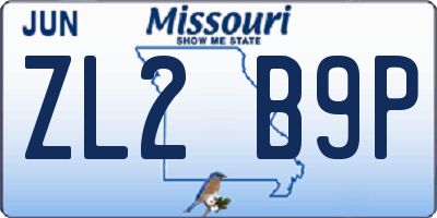 MO license plate ZL2B9P