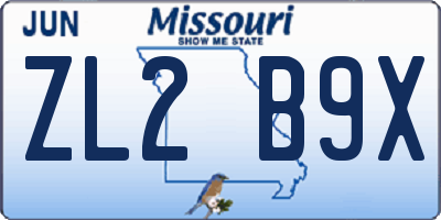 MO license plate ZL2B9X