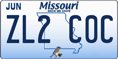 MO license plate ZL2C0C