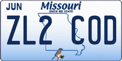 MO license plate ZL2C0D