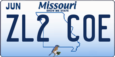MO license plate ZL2C0E