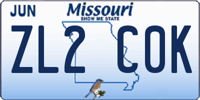MO license plate ZL2C0K