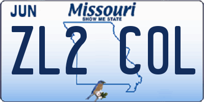 MO license plate ZL2C0L