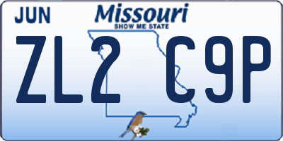 MO license plate ZL2C9P
