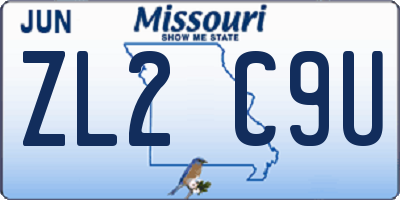 MO license plate ZL2C9U