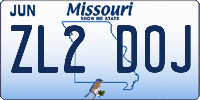 MO license plate ZL2D0J