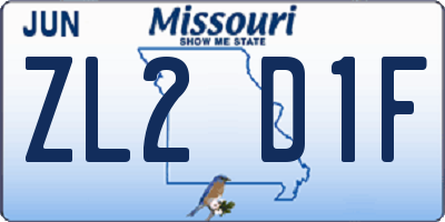 MO license plate ZL2D1F
