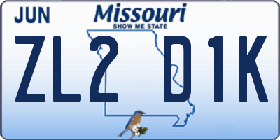 MO license plate ZL2D1K