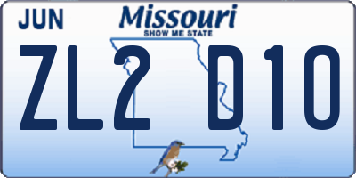 MO license plate ZL2D1O