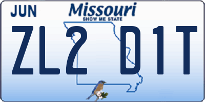 MO license plate ZL2D1T