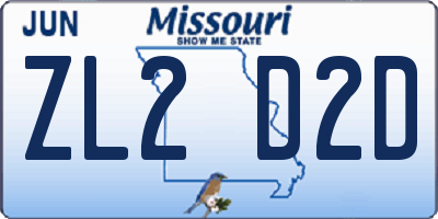 MO license plate ZL2D2D