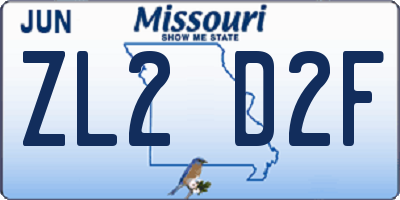 MO license plate ZL2D2F