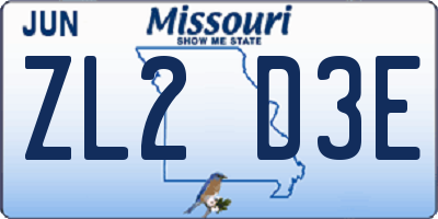 MO license plate ZL2D3E